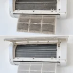 Comparacion de filtros de aire acondicionado antes y despues de una limpieza profesional en Manta